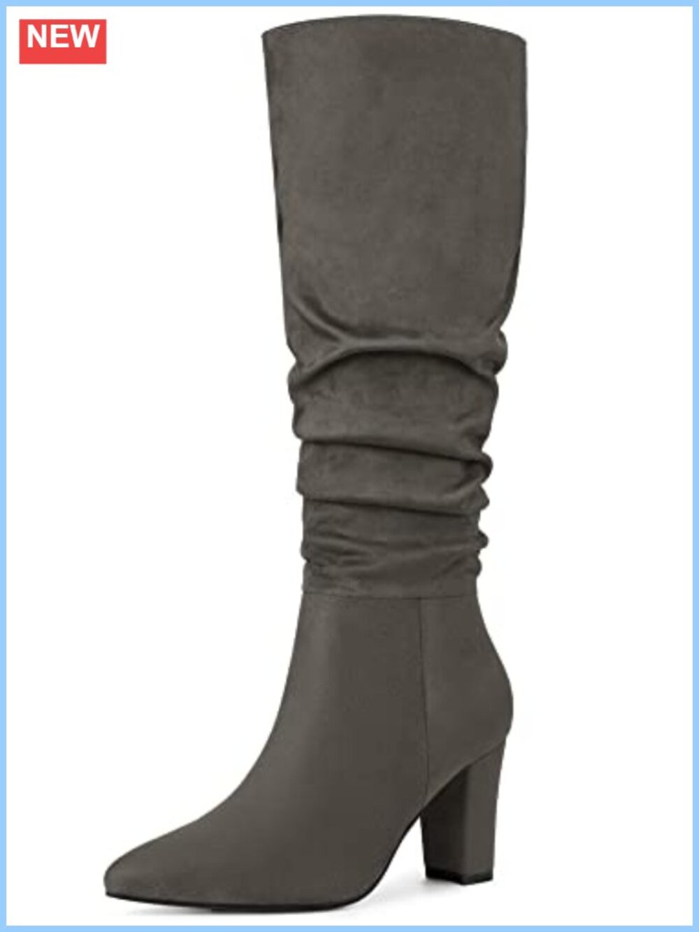 Slouch Knee High Boots Pointed Toe Chunky Block Heel Faux Suede